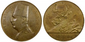 EGYPT: Fuad I, as King, 1922-1936, AE medal, 1934, 70mm bronze medal by P. Minassian, Tenth Universal Postal Union Congress, Cairo, uniformed bust of ...