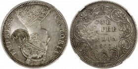 MOZAMBIQUE: Carlos I, 1889-1908, AR rupee (450 reis), ND [ca. 1889], KM-54.2, PM countermark in recessed circle on 1877 British India rupee (KM-492), ...