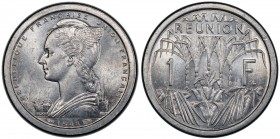 RÉUNION: 1 franc, 1948, KM-7, Lec-50, pairing a French Equatorial Africa Franc obverse with a standard Reunion reverse, a very rare mule issue, PCGS g...