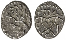 ST. HELENA: George I, 1714-1727, AR 3 pence (0.92g), 1714, KM-3, Prid-1:719, struck at the St. George mint at Madras for shipment to St. Helena: lion ...