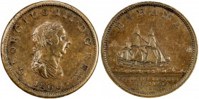 BAHAMAS: George III, 1760-1820, AE penny, 1806, KM-1, plain edge variety, restrike by Taylor, surface hairlines, Proof. The economy of the Bahama Isla...