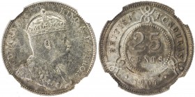 BRITISH HONDURAS: Edward VII, 1901-1910, AR 25 cents, 1907, KM-12, scarce two-year type and rarely so nice! NGC graded AU55.
Estimate: USD 400 - 500