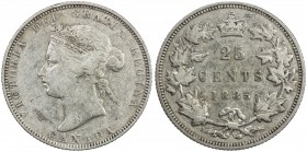 CANADA: Victoria, 1837-1901, AR 25 cents, 1885, KM-5, curved 5 variety, better date, Fine to VF.
Estimate: USD 325 - 425