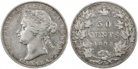 CANADA: Victoria, 1837-1901, AR 50 cents, 1892, KM-6, a few faint reverse scratches, obverse 3, better variety, Fine.
Estimate: USD 300 - 400