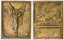 CANADA: AE plaque, 1915, 44 x 56mm, The Canadian National Exhibition in Toronto bronze medal; an angel, entwined with a garland of flowers, flying upw...