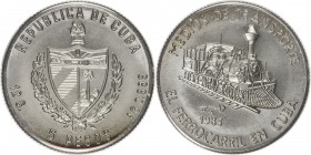 CUBA: Republic, AR 5 pesos, 1983, KM-P3, piedfort (piéfort) strike, Cuban Transportation Series - Railway at Cuba, mintage of only 100 coins, PCGS gra...
