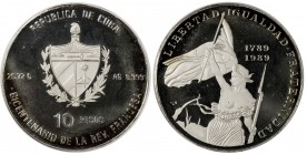 CUBA: Republic, AR 10 pesos, 1989, KM-P16, piedfort (piéfort) strike, 200th Anniversary of French Revolution - Allegory of Revolution, from Delacroix ...