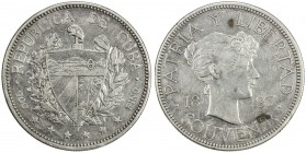 CUBA: Republic, AR souvenir peso, 1897, KM-XM2, type II, PATRIA Y LIBERTAD // REPUBLICA DE CUBA, narrow date, right star below base of date, VF. Desig...
