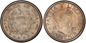 CUBA: Republic, AR souvenir peso, 1897, KM-XM3, Republica de Cuba issue, type III, date closely spaced, star above, PCGS graded MS65+. Reverse portrai...