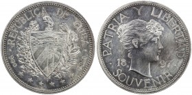 CUBA: Republic, AR souvenir peso, 1897, KM-XM3, type III, PATRIA Y LIBERTAD // REPUBLICA DE CUBA, narrow date, right star even with date, lightly clea...