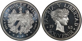 CUBA: Republic, AR souvenir peso, 1965, KM-XM5, plain edge, struck for the Agency for Cuban Numismatics in Exile, PCGS graded PF65 DC. According to Ri...