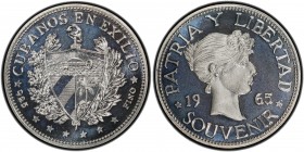 CUBA: Republic, AR souvenir peso, 1965, KM-XM5, plain edge in silver, struck for the Agency for Cuban Numismatics in Exile, PCGS graded PF65 CAM. Acco...