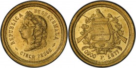 GUATEMALA: Republic, AV 5 pesos, 1877, KM-198, a lovely mint state example, PCGS graded MS61.
Estimate: USD 500 - 600