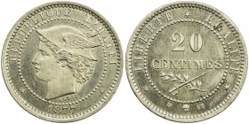 HAITI: 20 centimes (4.92g), 1877, KM-Pn80, initials IB CT, ESSAI pattern in copper-nickel, Strasbourg Mint issue, some hairlines, Unc. Designed by Jea...