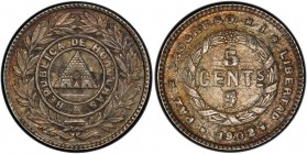 HONDURAS: Republic, AR 5 centavos, 1902, KM-48, an exceptional example! PCGS graded MS64.
Estimate: USD 250 - 350