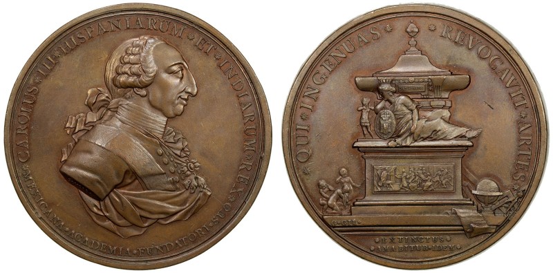 MEXICO: Carlos III, 1759-1788, AE medal (145.7g), 1789, Grove K84c, 67mm bronze ...