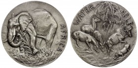 UNITED STATES:AR medal (185.6g), 1943, Choice Unc, 72mm silver medal for the Society of Medalists, "Water Hole" by Anna Hyatt Huntington for Medallic ...