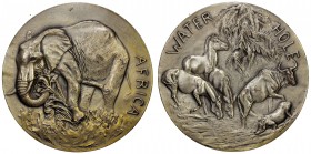 UNITED STATES:AR medal (186.1g), 1943, Choice AU, 72mm silver medal for the Society of Medalists, "Water Hole" by Anna Hyatt Huntington for Medallic A...