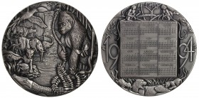 UNITED STATES:AR medal (344.9g), 1994, Choice Unc, 76mm .999 silver medal titled "Jungle Life" by Don Everhart II for Medallic Art Co., menagerie of a...