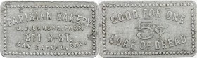 UNITED STATES: aluminum token, TC-523486, VF to EF, California, San Rafael (Marin County): rectangular (33 x 19½mm): Parisian Bakery / J.B. Lahore, Pr...