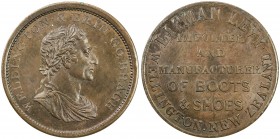 NEW ZEALAND: AE penny token, ND (1857), KM-Tn39.2, R-324, Taylor restrike with muled dies; WELLINGTON & ERIN GO BRAGH around bust of Wellington // LIP...