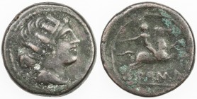 ROMAN REPUBLIC: Anonymous, AE semuncia (5.73g), Rome, Crawford-39/5; Sydenham-97, semi-libral standard, struck ca 217-215 BC, turreted and draped fema...