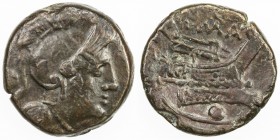 ROMAN REPUBLIC: Anonymous, AE uncia (6.69g), Rome, Crawford-41/10; Sydenham-108, post semi-libral standard, struck ca 215-212 BC, helmeted head of Rom...