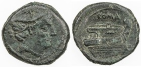 ROMAN REPUBLIC: Anonymous, AE semuncia (5.84g), Rome, Crawford-41/11; Sydenham-109, post semi-libral standard, struck ca 215-212 BC, draped bust of Me...