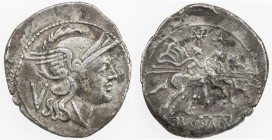 ROMAN REPUBLIC: Anonymous, AR quinarius (2.06g), Rome, Crawford-44/6; Sydenham-141, struck 211-208 BC, helmeted head of Roma right, V (mark of value) ...