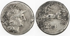 ROMAN REPUBLIC: Anonymous, AR denarius (3.65g), Rome, Crawford-140/1; Sydenham-339, struck 189-180 BC, helmeted head of Roma right, X (mark of value) ...