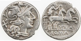 ROMAN REPUBLIC: P. Cornelius Sulla, AR denarius (3.22g), Rome, Crawford-205/1; Sydenham-386, struck 151 BC, helmeted head of Roma right, X (mark of va...