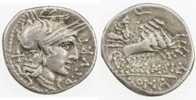 ROMAN REPUBLIC: Q. Curtius, AR denarius (3.86g), Rome, Crawford-285/2; Sydenham-537, struck 116-115 BC, helmeted head of Roma right, X (mark of value)...