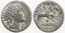 ROMAN REPUBLIC: Man. Aquillius, AR denarius (3.57g), Rome, Crawford-303/1; Sydenham-557, struck 109-108 BC, radiate head of Sol right, X (mark of valu...