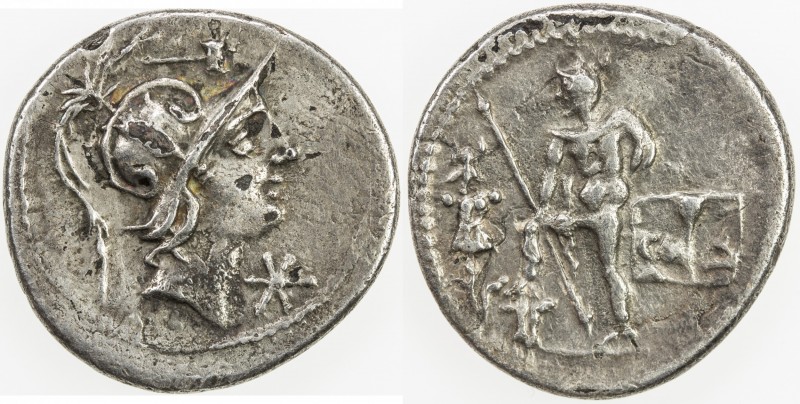 ROMAN REPUBLIC: C. Poblicius Malleolus, fourree denarius (3.29g), Crawford-335/3...
