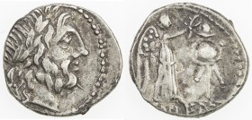 ROMAN REPUBLIC: Cn. Cornelius Lentulus, AR quinarius (1.85g), Rome, Crawford-345/2; Sydenham-703, struck 88 BC, laureate head of Jupiter right // Vict...