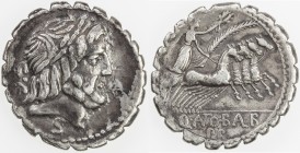 ROMAN REPUBLIC: Q. Antonius Balbus, AR serrate denarius (3.79g), Rome, Crawford-364/1b; Sydenham-742, struck 83-82 BC, laureate head of Jupiter right,...