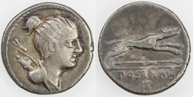 ROMAN REPUBLIC: C. Postumius, AR denarius (3.76g), Rome, Crawford-394/1a; Sydenham-785, struck 74 BC, draped bust of Diana right, bow and quiver over ...
