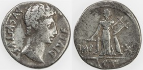 ROMAN EMPIRE: Augustus, 27 BC - 14 AD, AR denarius (3.55g), Lugdunum, RIC-171a; RSC-144, struck 15-13 BC, bare head right, AVGVSTVS DIVI F // Apollo C...