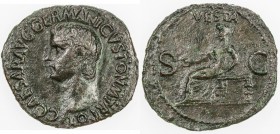 ROMAN EMPIRE: Caligula, 37-41 AD, AE as (10.32g), Rome, RIC-38; BMC-46, struck 37-38 AD, bare head left, C CAESAR AVG GERMANICVS PON M TR POT // Vesta...