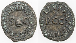 ROMAN EMPIRE: Caligula, 37-41 AD, AE quadrans (2.94g), Rome, RIC-52; BMC-64, struck 40-41 AD, pileus between S C, C CAESAR DIVI AVG PRON AVG // R. CC ...