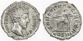 ROMAN EMPIRE: Marcus Aurelius, 161-180 AD, AR denarius (3.22g), Rome, RIC-35; Cohen-35, struck 161-162 AD, bare head right, IMP M AVREL ANTONINVS AVG ...
