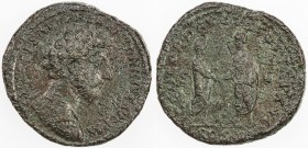 ROMAN EMPIRE: Marcus Aurelius, 161-180 AD, AE sestertius (25.37g), Rome, RIC-824, struck 161-162 AD, bare and cuirassed bust right, IMP CAES M AVREL A...
