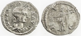 ROMAN EMPIRE: Julia Maesa, AR denarius (2.83g), Rome, RIC-254 Elagabalus; Cohen-16, struck 218-222 AD, draped bust right, IVLIA MAESA AVG // veiled Ju...
