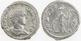ROMAN EMPIRE: Geta, as caesar, 197-209, AR denarius (3.15g), Rome, RIC-34b; Cohen-104, struck 203-208 AD, bare and draped bust right, P SEPTIMIVS GETA...
