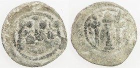 SASANIAN KINGDOM: Yazdigerd II, 438-457, lead unit (1.79g), G-—, cf. SNS-47, uncertain symbol to right of the bust on the obverse, standard reverse, F...