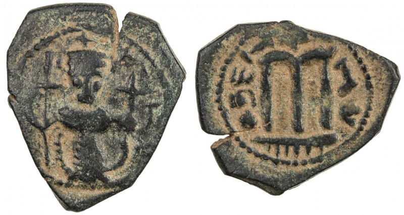 ARAB-BYZANTINE: Standing Emperor, ca. 680s-700s, AE fals (5.13g), "pseudo-Damasc...