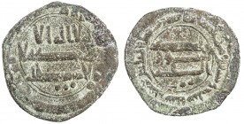ABBASID: AE fals (2.05g), Tustar, AH166, A-A338, line of three pellets below both the obverse & reverse field, without any governor's name, attractive...