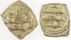 AMIRID OF VALENCIA: 'Abd al-Malik al-Muzaffar, 1061-1065, AV fractional dinar (0.97g), NM (Balansiya), ND, A-377, citing Aghlab below the reverse, deb...