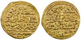 OTTOMAN EMPIRE: Murad III, 1574-1595, AV sultani (3.48g), Misr, AH982, A-1332.2, lovely strike, EF.
Estimate: USD 180 - 220