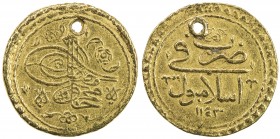 TURKEY: Mahmud I, 1730-1754, AV ½ altin (1.71g), Islambul, AH1143, KM-218, initial #15, pierced, VF, ex Ahmed Sultan Collection. 
Estimate: USD 100 -...